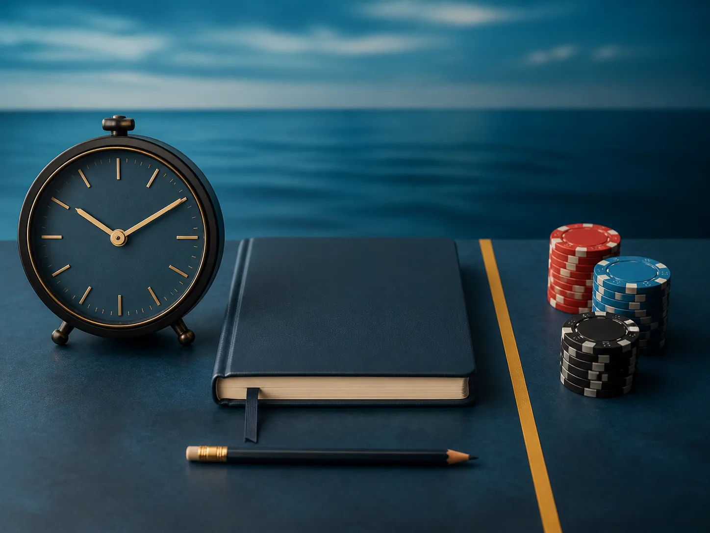 Jam dan buku anggaran dengan elemen kasino generik untuk batas bermain