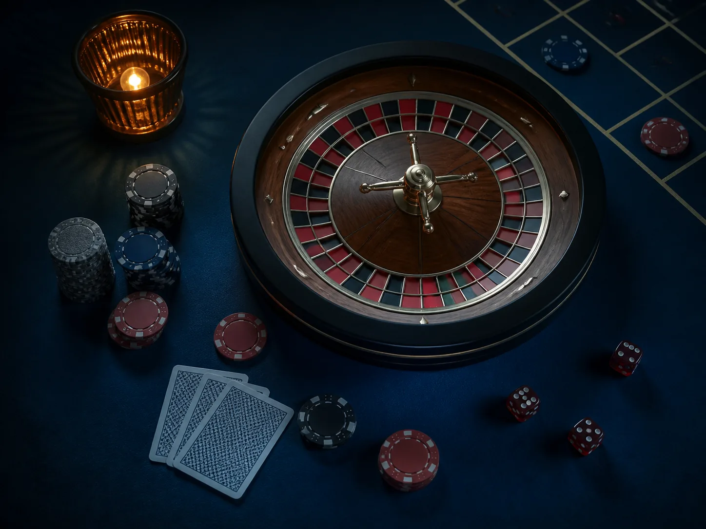 Meja permainan kasino generik dengan roulette dan kartu tanpa merek